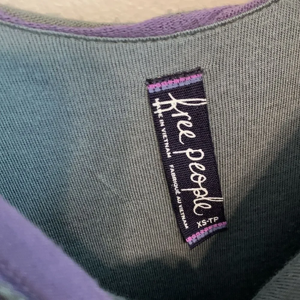 Free People Women’s Grey Purple Striped Boho Mini Tank Dress Ruffles Size XS